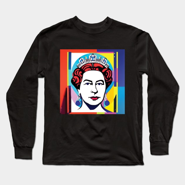 Queen Elizabeth II in Gouache Pop Art - Bold Long Sleeve T-Shirt by Cosmic Capricorn